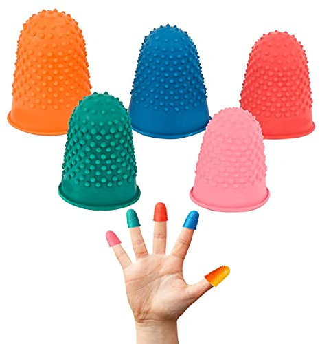 TSKDKIT 5 Stücke Gummi Fingerspitzen 5 Größen GummifingerFingerkissen Griffe Dick Wiederverwendbarer Fingerschutz für Geldzählen, Schreiben, Sortieren,Saitenübung