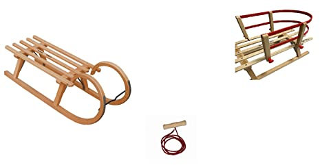 Set Hörnerschlitten Schlitten + Zugleine(130cm) + Sitzlehne Tatry 2/95 Länge 95cm Holzschlitten Rodel Rodel Abfahrt Rodelschlitten