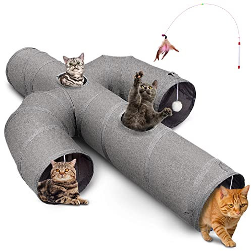 Ownpets Katzentunnel - Robuster Katzentunnel aus Oxford-Gewebe, Kaktusform, zusammenklappbar, Katzen Tunnel für drinnen, Interaktiver Spionage-Loch Katzen Tunnel mit Katzenangel-Spielzeug