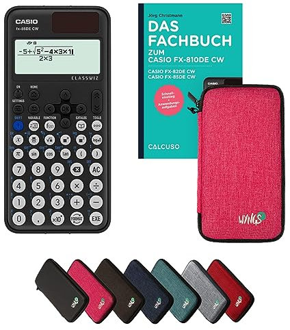 Casio fx-85DE CW Incl. Funda Protectora Rosa y Libro especializado (96 páginas, DIN A5) – Calculadora científica – Smart Set (Alemán)