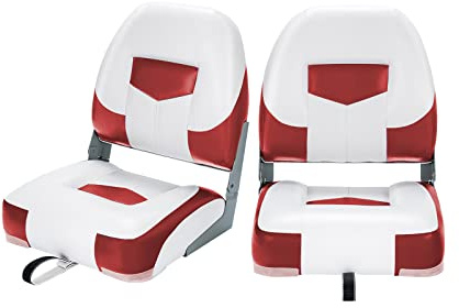 COSTWAY Set di 2 Sedie da Barca, Sedie per Barca Con Schienale Basso, Sedia da Barca Pieghevole, con Schiuma Spessa, Cinghia di Fissaggio, 50 x 42 x 52 cm (Rosso+Bianco)