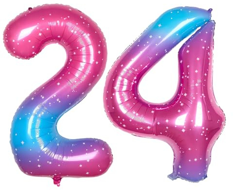 Ponmoo 40 inches Foil Balloons Numbers 24/42 Pink-Blue Gradient (101cm), Inflatable Helium or Air, Giant Balloon Number 0-9, 10-100, Grand Balloons for Anniversary Wedding Birthday Party Decoration