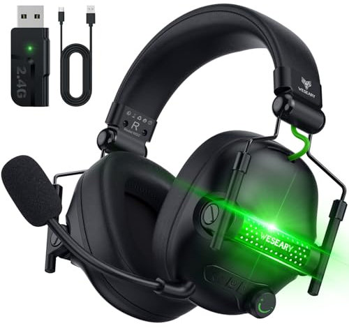 WESEARY WG2 Cuffie Gaming Wireless, 2,4 GHz Cuffie Gaming con Microfono per PS5, PS4, PC, Switch, Mac, Mobile, Cuffie Gaming con Stereo 7.1, Cuffie Bluetooth Over Ear con Luce LED, Batteria da 50 Ore