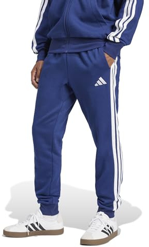 adidas Men's Essential Three Stripes Fleece Pant, Dark Blue/White, L