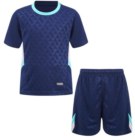ranrann Fotbollsset för barn, pojke, träningsoverall, sport, shorts och t-shirt, kortärmad, fotbollsträning, 5–16 år, A Marinblå, 7-8 ans