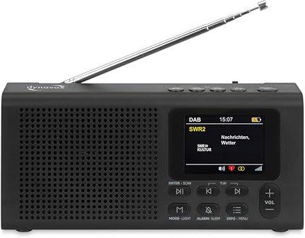 Radio Dab+ Dynavox DBT200, Radio FM Portable avec Fonctions réveil, BT-Streaming, écran TFT Couleur, Alimentation Via Piles, Prise Casque 3,5 mm, Coloris Noir