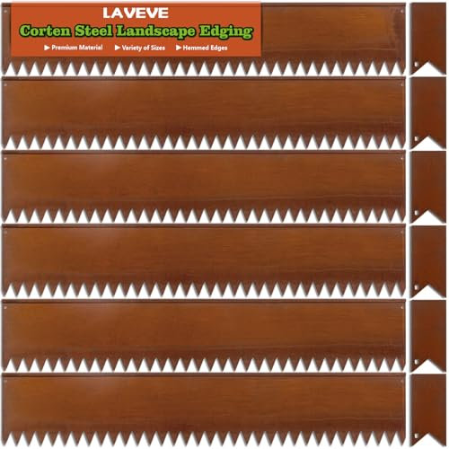 LAVEVE Landscape Edging Pre-Rusted Galvanized Steel, Hammer-in Metal Garden Edging Border with Clips, Suitable for Garden Fence, Paver Edging, Lawn and Yard
