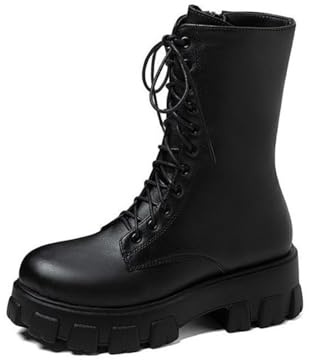 Agiyenna Bottes Gothiques Punk à Plateforme pour Femme - Bottines de Moto à Lacets avec Talon Épais pour Automne et Hiver