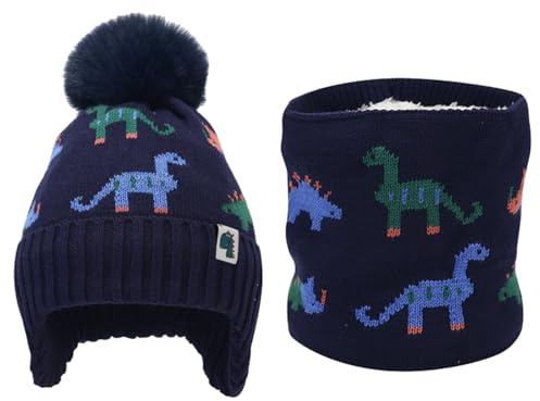 DKDDSSS Ensemble Bonnet Écharpe et Tour de Cou Enfant, Snood Garçon (Noir)