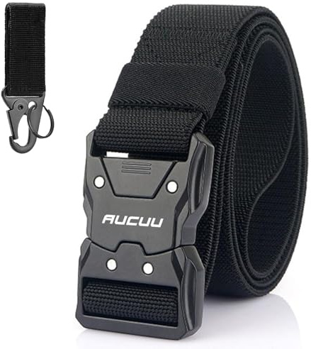 Aucuu cinturon tactico hombre, Cinturón de Lona de Nylon para Hombres, cinturón Táctico Militar, cinturóns de Nailon Ajustable para Viajes, Deportes y Uso Diario,Negro (Ancho 3.8 cm/largo 115cm)