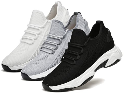 Baskets Rehaussantes Homme avec Talon invisible 6cm/8cm/10cm Taller, Sneakers Maille Mode Bout Rond Chaussures de Sports Ascenseur à Lacets Compensée Marche Gym Course Basquet Randonnée