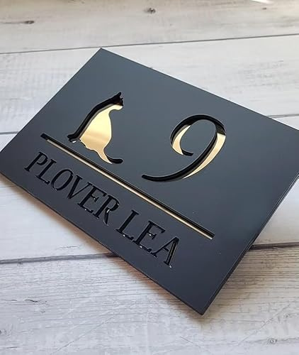 Placa Número Casa Personalizada For Exteriores, Letreros For Casa De Gato, Letrero De Puerta Hueco Grabado En 3D Personalizado, Placa Número Casa De Acrílico Original Y Moderna, Regalo For El Hogar.(1