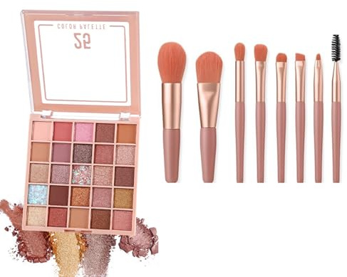 Eyeshadow Palette 25 Colors Nude Eyeshadow Long Lasting Vegan Warm Matte Shimmer Brown Earth Eyeshadow Palette, No se Desprende Polvo, No se Corre, Incluye 8 Pinceles para Sombra de Ojos
