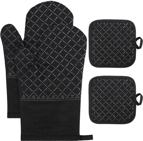 Lot de 4 gants de cuisine résistants à la chaleur et 2 maniques antidérapantes, gants de cuisson résistants à la chaleur pour la cuisine et la pâtisserie