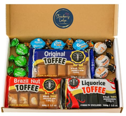 Toffee Letterbox Gift Box | Brazil Nut, Liquorice & Original Toffee Bars | Mint, Salted Caramel & Treacle Toffees | Traditional British Sweets Gift