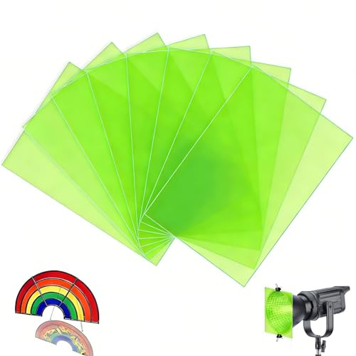mawmuaw 8 stycken lampfolie neongrön, värmebeständig färgfolie för LED-lampor och studioblixt, A4-färgfilter färgkorrigering, folie neongrön transparent, färgfolie gel för foto, video och