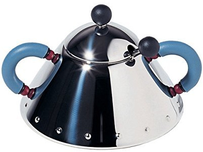 Alessi 9097 Sugar Bowl with Spoon by Michael Graves,1988 Color: Mirror Polished with Blue Handle by