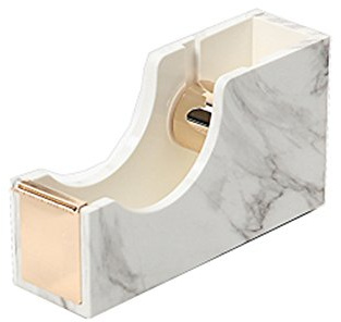 MEI YI TIAN White Marble Texture Desktop Adhesive Tape Dispenser Gold Tone 1 Metal Core Tape Holder for Office, Home, Schools Supplies (Marble Gold)