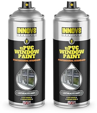 UPVC WINDOW SPRAY PAINT - DIY - NO PRIMER OR TOP COAT – 2 x 400 ml - Professional Standard - Fast Drying - ANTHRACITE GREY RAL 7016 - Windows, Doors, Conservatories, Exterior & Interior - Satin Finish