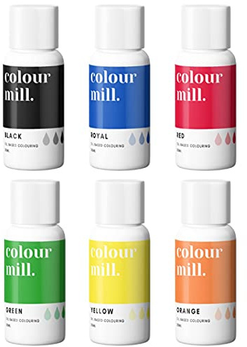 Colour Mill Edible Food Paint Bundle Colouring Liquid Cake Cookie Dye for Baking Icing Sugarpaste Fondant (x6 20ml) - Primary Colours