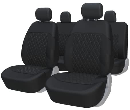 TOYOUN Universal Car Seat Covers Full Set for 5 Seater Vehicles Front & Rear Bench Seat Covers Fit Most Cars SUV Trucks Solid Black