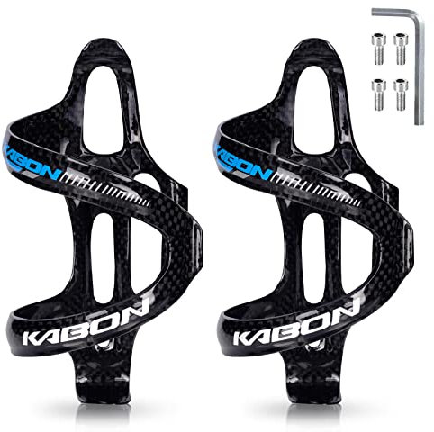 KABON Bike Water Bottle Holder, Lightweight 3K Carbon Fiber Bicycle Drink Water Bottle Cages for Road Bike MTB Cycling Accessories - Pack of 2 (Black Blue)
