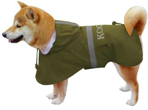 KOOGAL Imperméables pour Chiens avec Capuchon Impermeable Chien, Manteau Chien Imperméable, ultraléger et aéré avec Bandes réfléchissantes pour Chiens Moyens à Grands (Vert, 3XL)
