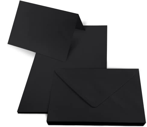 Netuno 25 schwarze Blanko-Klappkarten + 25 schwarze Umschläge, B6 Regenbogenfarbene Papierkarten mit farblich abgestimmten Umschlägen, Kartenset für Hochzeitseinladungen, Grüße, DIY, Scrapbooking