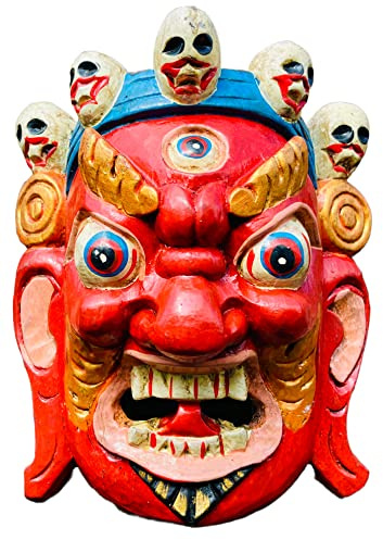 Himalayan Craft Bhairab Wooden Wall Sculpture Mask God Shiva Mahakala Kaal Bhairab Buddhism Mask for Home Decoration Wall Hanging Lord Mahakal Bhairab Wooden Wall Sculpture Hand Carved In Nepal
