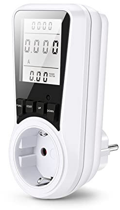 Wattmètre Prise Compteur d'Énergie, Mesure Consommation Electrique avec 7 Modes Surveillance et Écran LCD Rétroéclairé, Prise Consommation Electrique pour Économie d'Energie, Puissance Maximum 3680W