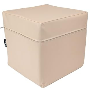 Jeflex - beiger Sitzwürfel 40x40x40 cm aus hochwertigem Kunstleder - MADE IN GERMANY/Fitnesswürfel mit Schaumstoffwürfel im Inneren für Sitzkomfort & Formstabilität/Gymnastikkissen für Kinder