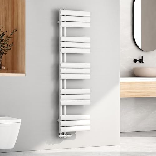 EMKE Oval Handtuchheizkörper 1430x400 mm, Badheizkörper Handtuchhalter Handtuchheizkörper Seitenanschluss Handtuchwärmer Handtuchtrockner Heizkörper Bad Weiß 484 Watt