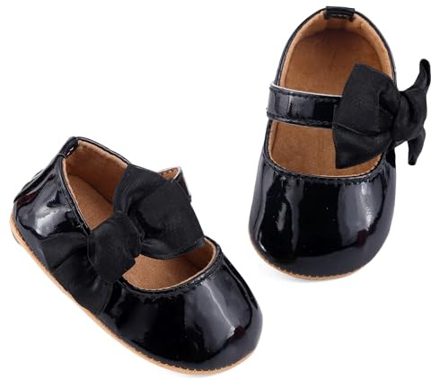 LACOFIA Zapatos Bebé Niña Zapatillas Primeros Pasos Antideslizantes Calzado Vestir Bebé Niña Negro 6-12 Meses