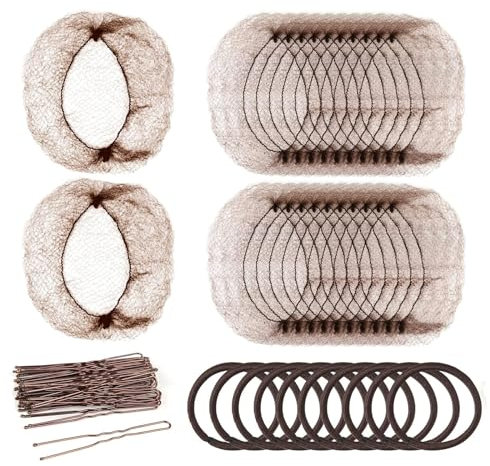 AWAVM 40 forcine per capelli con 20 retine invisibili per capelli e 10 fasce per capelli, rete elastica per chignon, in confezione individuale, forcine a forma di U per ballerine, infermiere, donne