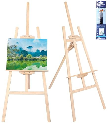 Zawaer Caballete Pintura, Caballete de Madera 150 cm, Caballete de Pintura para Pintar, Caballete Plegable y Ajustable en Altura, Adecuado para Arte, Pintura y Bodas, para Niños y Adultos