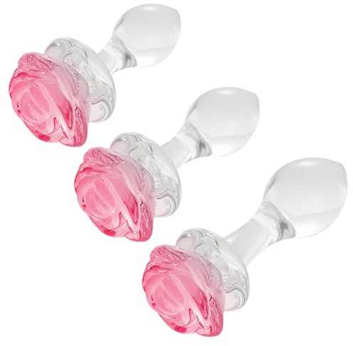 3-teiliges Kristallglas-Anal-Plug-Set, Glas Dildo Buttplug Trainer, Rose Analplug Prostata Massagegerät Anal Dilator für Männer Frauen Masturbatoren klein Mittel groß Tail Plug Sexspielzeug