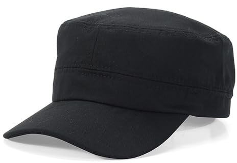 Cadet Army Cap Military Style Adjustable Flat Top Cap Unisex Basic Baseball Hat for Men Women Black