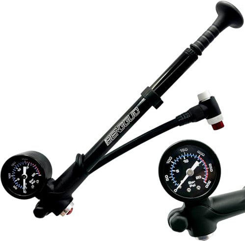 Hochdruck Dämpferpumpe(Max 300 PSI) 3 in1- Fahrrad Gabelpumpe, Hinterradaufhängung pumpe und Fahrradreifen pumpe, Fahrradpumpe mit Manometer, Tragbare Minipumpe mit Entlüftungstaste für MTB, Rennrad