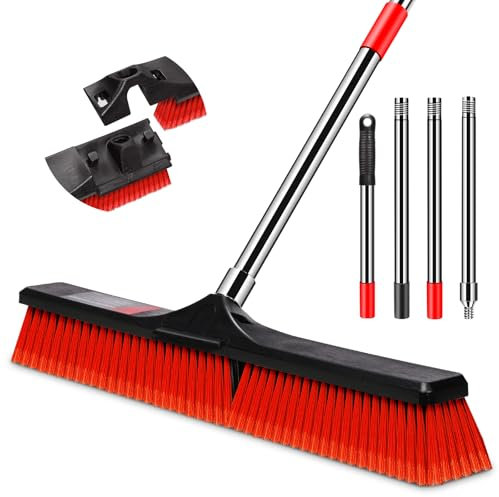 Myiosus Street Broom, Broom with Handle, 60 cm Coarse Industrial Broom Sweeping Broom, Removable Broom Outdoor for Schools, Gardens, Factories and Other Areas, Red