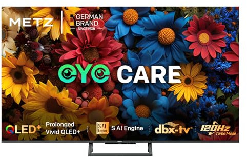 Metz QLED TV 55 Pouces (139 cm) 4K Smart LED Television Google Tele HDR 10 MEMC DBX Dolby Atmos 120Hz Mode Game Hub EyeCare Tuner DVB-T/-T2/-C/-S/-S2 CI+ (2025 Modèle, Noir 55MQF7500Z)