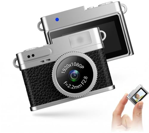 Bewinner Vintage Mini Digital Camera, Retro Style 1080p FHD Video Cam, LED Fill Light Pocket Digital Cameras, Portable Compact with 128GB Card (Black)