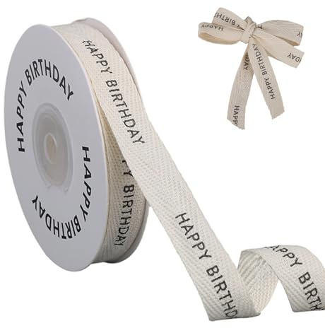 Cotton Ribbon, 10 Yard/9.14m Gift Wrapping Wrap Text Ribbon Twill Tape Vintage Decoration for Bouquet Holiday Party Gifts Wrapping Crafts Supplies (Happy Birthday)