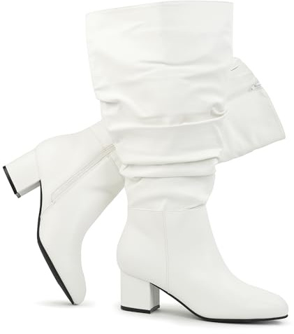 Chicblooms Botas de vestir pantorrilla extra ancha para mujer, botas holgadas de ante con tacón de bloque