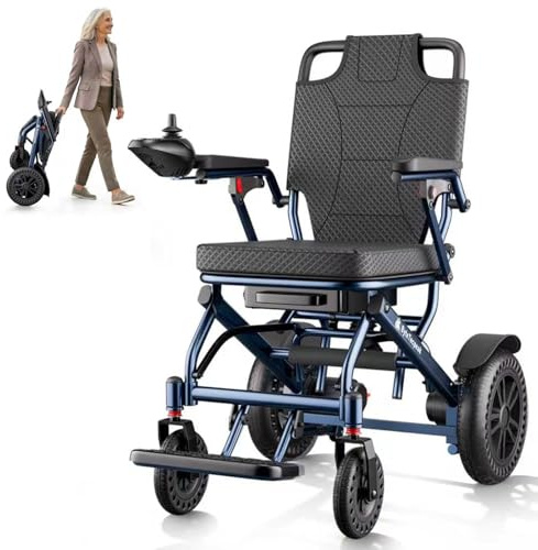 ByteTecpeak D14 Lightweight Foldable Electric Wheelchair Removable Lithium Battery, 20km Range, 500W Motor, Ultra-Portable Aluminium Powerchair for Travel & Airplane Approved