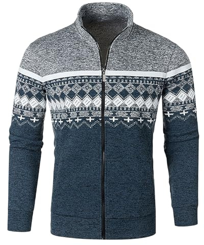 ZDSUHYIW Cardigan Per Uomo Cardigan Giacca In Pile Cardigan Cardigan Con Cerniera Classico Maglia Cappotto Inverno Autunno Inverno Norvegese Cardigan Uomo, grigio chiaro, 3XL