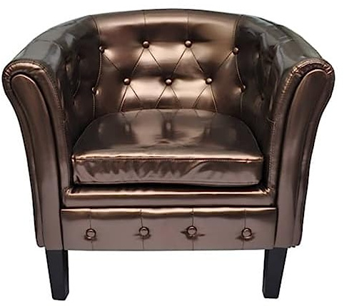 Runheo Poltrona Club Marrone Similpelle 69,5x62x71cm Poltrona lounge con struttura in legno, comoda poltrona imbottita per soggiorno, ufficio, camera da letto, sala d'attesa, portata massima 110 kg