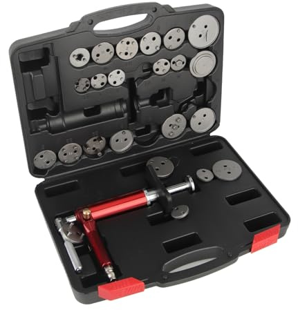 SENECESLI Kit de Herramientas de Retroceso de Pistón de Freno, 24 Piezas Juego de Respaldo de Viento de Pinza de Freno de Acero 45 118 PSI, con Estuche de Almacenamiento Portátil, para Reemplazo de
