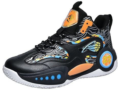 Unisex basketsneakers Halkfri slitstark yttersula i gummi | Ovandel säkerställer andningsförmåga Förstärkt ger hållbarhet Designad for mångsidig utomhusbana(Black,42 EU)
