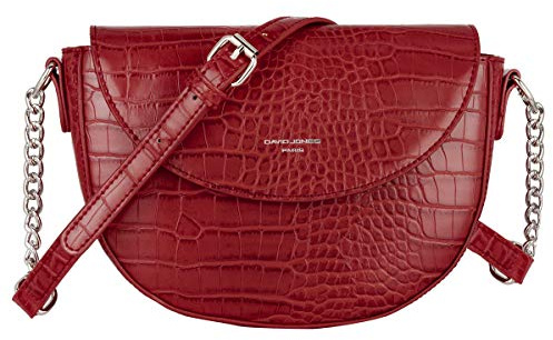 David Jones Bolso Bandolera Cocodrilo Mujer Bolso Hombro Cruzados Cuero PU Pequeño Messenger Crossbody Bag Pochette Piel Croco Elegante Clutch Pochette Media Vuelta Luna Rojo