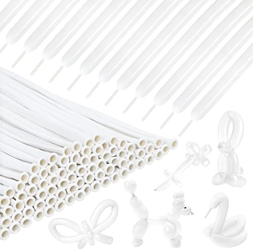 RUBFAC 260 White Long Balloons for Tying Arch, 100pcs Twisting Balloon for Garland Animals Modeling, Birthday, Wedding, Party Decorations